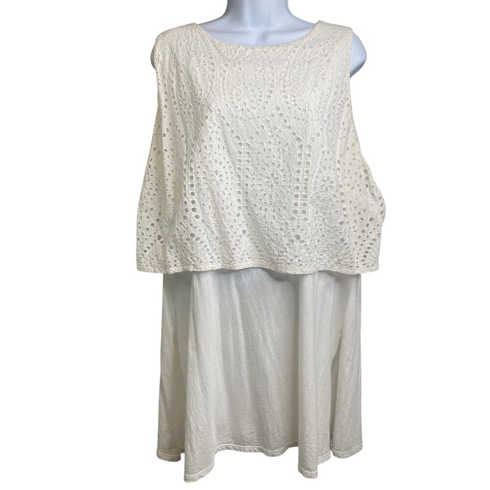 J Jill White Eyelet Overlay Dress Size XL Fairy Ethereal‎ Goddess Summery Boho